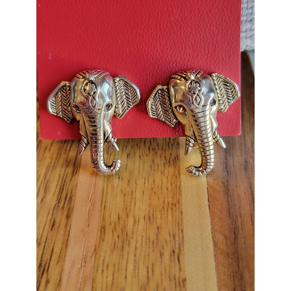vintage gold tone elephant clip earrings